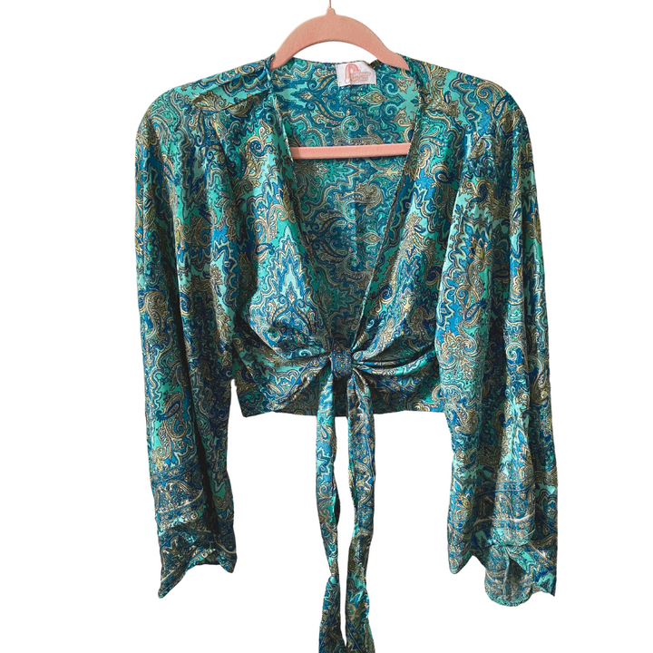 Demi Kimono 70% VRAIE SOIE VERT PÂLE *(Manche bohème)